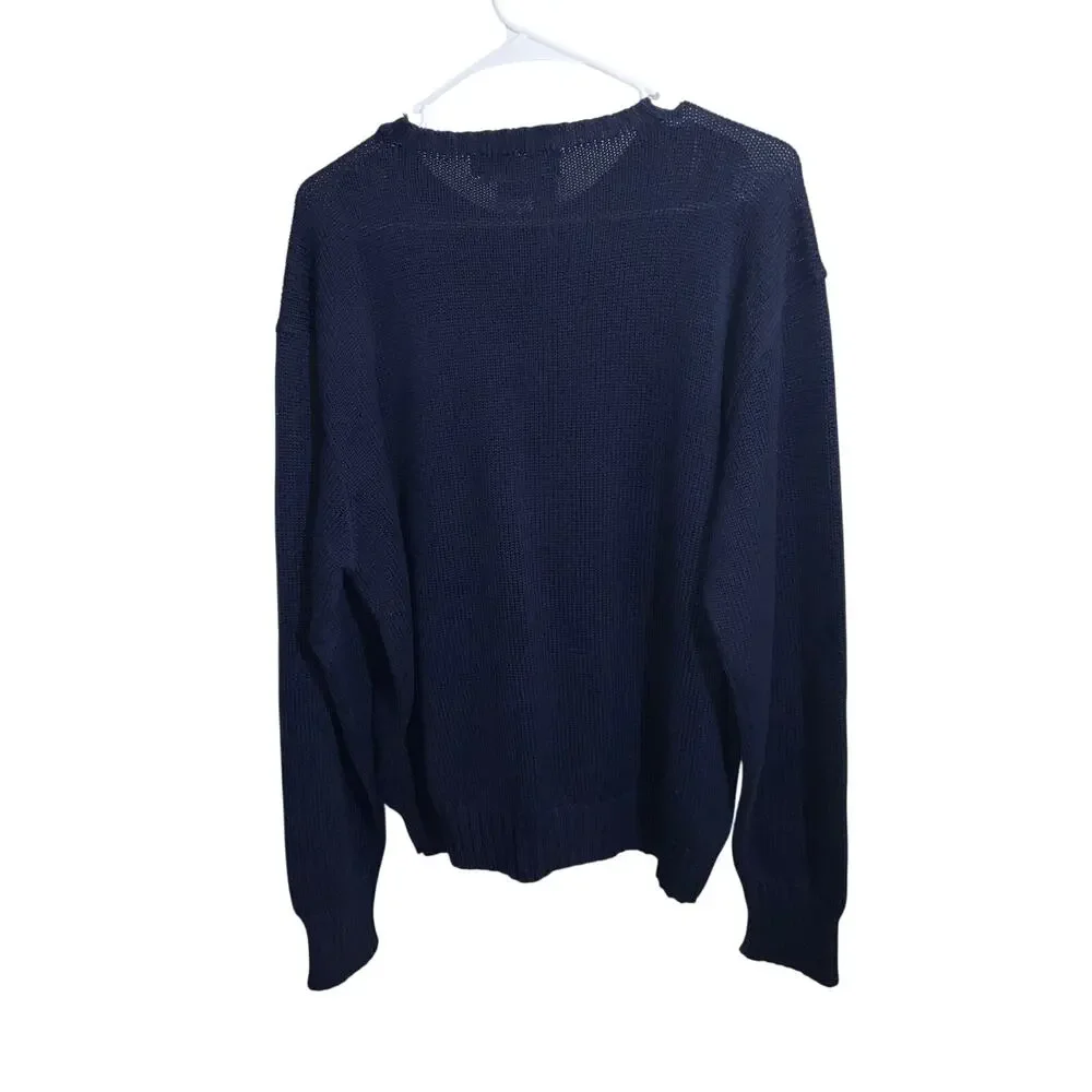 Polo Ralph Lauren Knit Sweater Navy Blue Red 100% Cotton Size XL